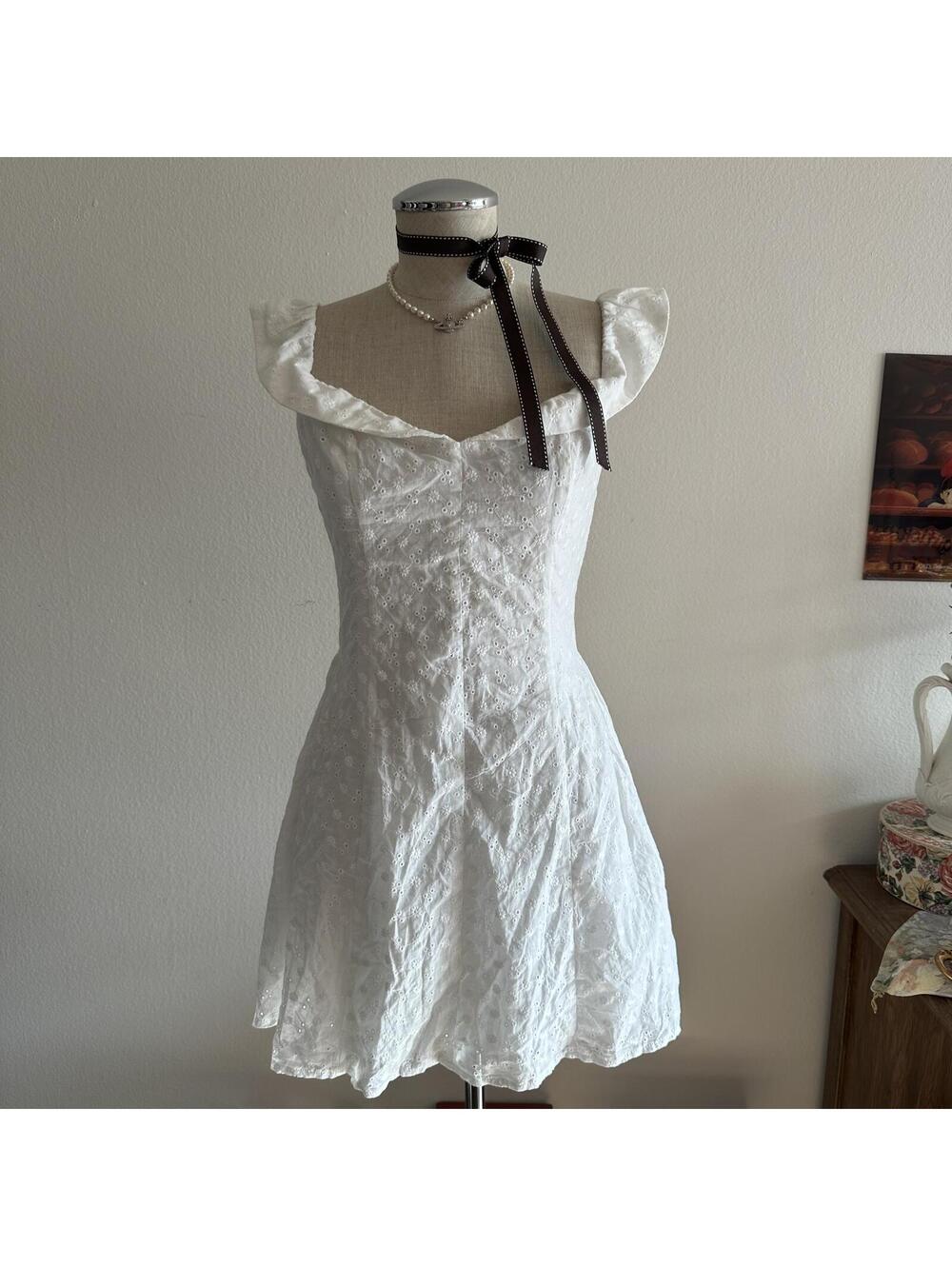 Princess Polly Rosebud Broderie off the shoulder white mini dress